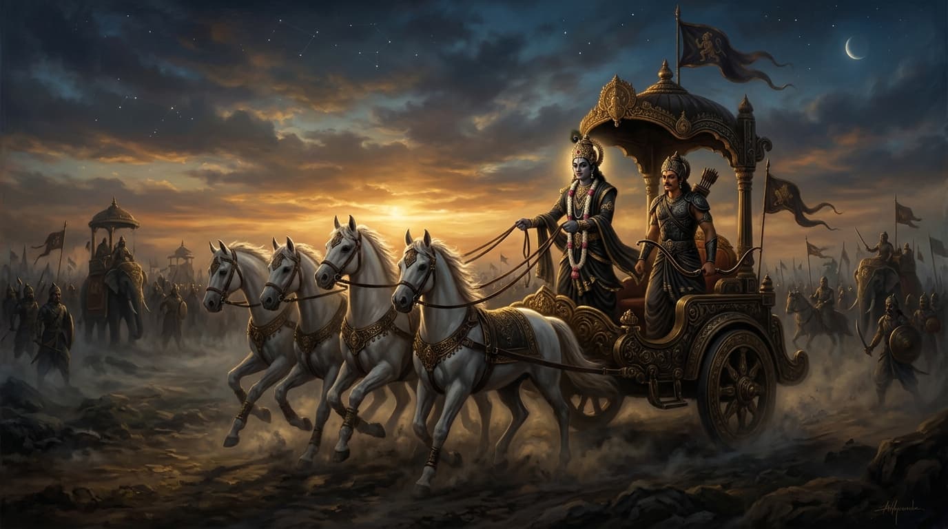 Lord Krishna and Arjuna on the Chariot at Kurukshetra